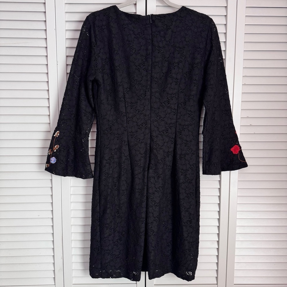 Desigual Vermond Lace Dress Floral Embroidery Bell Sleeve Black Size 40 Medium - Picture 11 of 14